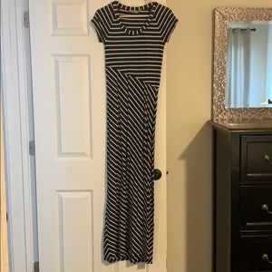 Athleta Navy and White striped T-Shirt Maxi Dress